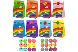 TATAFUN Bolsa de Regalo Cumpleaños de 24 piezas Bolsas de Papel Kraft de colores con 24 Pegatina Bolsas Chuches Cumpleaños de Nubes para Regalos, Obsequios, Fiestas Infantiles Navidad