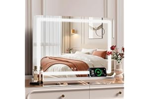MAMIZO Specchio trucco con luci 58x46cm, Specchio da toeletta, con USB e Type-C, touchscreen, 3 temperature di colore, lente d'ingrandimento 10x, Specchio da parete, Specchio da tavolo