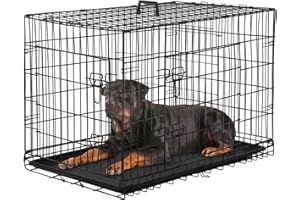 FDW Cage pour Chien Pliable avec 2 Portes, Plateau Amovible, 107 x 70 x 76 cm, Cage de Transport Chien, Lapin, Chiot et Animaux Domestique, en Metal, Noir