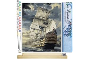 Figured'Art Dipingere con i Numeri - Paint by Numbers Galeone Sull'Oceano, Passatempo per Adulti, Kit Completo, Hobby Creativi - 40x50cm cornice in legno fai da te
