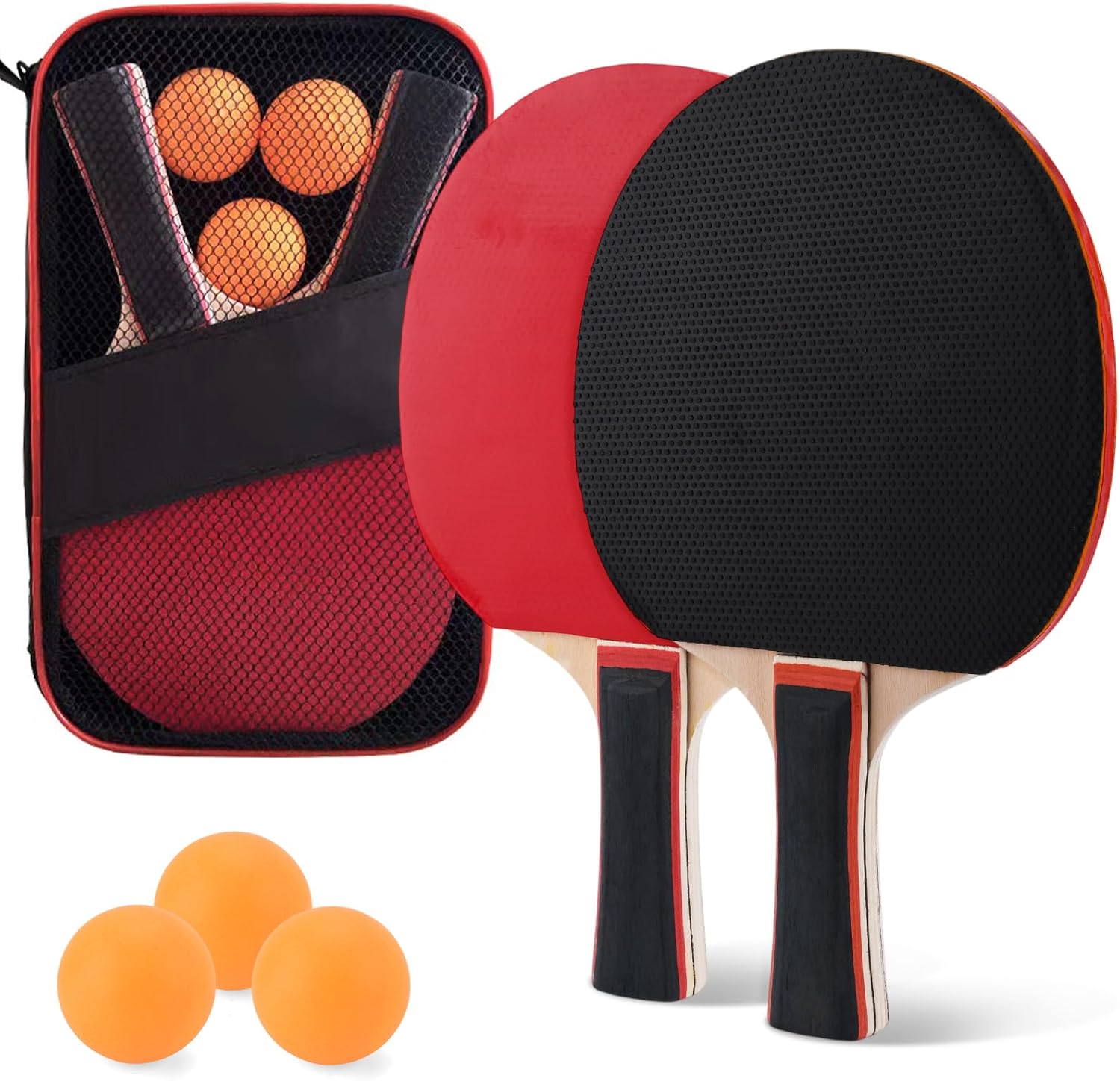 BBWELL Palas Ping Pong Set,Ping Pong Racket Pala Profesional Set,Entrenamiento o Kit de Raqueta recreativa,con 2 Palas 3 Pelotas 1 Bolsa,para Ocio Entrenamiento Interior Exterior