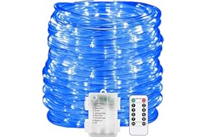 SUAVER Tube Lumineux à Pile LED Guirlande Lumineuse Corde avec télécommande,Étanche Luminosité Variable Tuyau de Intérieures et Extérieures,Décoration Fête,Mariage,Noë (Bleu, 10m 100LED)