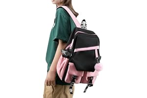 FSRONGXI School Bags for Girl, Teen Girls Backpack 15.6“ Large Capacity Rucksack Casual Daypacks with Plush Ball Pendant