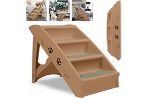 YARDIN Hundetreppe für kleine Hunde Klappbar Katzentreppe aus PP-Kunststoff mit Rutschfesten Stufen Haustiertreppe Hunderampe-Sofa Maximale Belastung 75 kg, 49×39×61cm(Braun)
