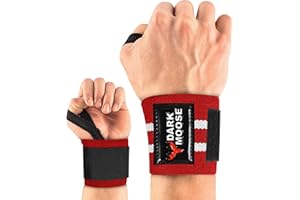 Dark Moose Fasce da polso elastiche per il pollice per sollevamento pesi, palestra, allenamento professionale, supporto per il polso resistente per forza e pugno bende per (rosso bianco)