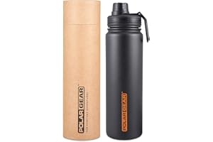 POLAR GEAR Hydra Surge Stainless Steel Reusable Water Bottle -700ml, Vacuum Insulated, Double Wall, Metal Leakproof Flask, 2 Separate Lids, Keeps Hot For 12 Hours, Cold for 24 Hours, For Sports, Gym, Work -Black