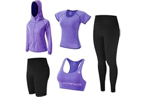 ZETIY Women's 5pcs Yoga Suit Sweatsuit Women's Activewear Sets Sport Yoga Fitness Clothing Ladies Workout Outfit Sportsuits for Running Jogging Gym