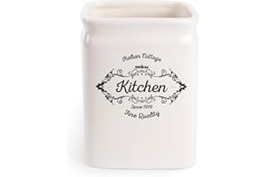 Excelsa Calidad Fina Porta Utensilios de Cocina, Cerámica, Blanco Marfil, Dimensioni: 11.5 x 11.5 x 14.7