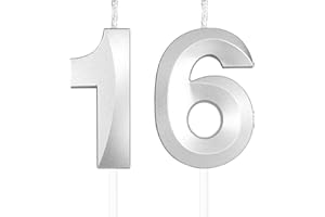 Yiran 3D Silber Geburtstagskerzen,Geburtstagskerzen Zahlen 16,Kuchendeko Geburtstag,Geburtstagskerzen für Geburtstagsdeko,Kuchen Dekoration für Männer Frauen Geburtstag Jubiläen Party