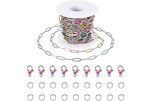 FASHEWELRY 10 M DIY Cadenas de Clips de Acero Inoxidable 304 Color Arcoíris Cadenas de Eslabones de Metal 12x4x1mm para Hacer Collares Pulseras Joyas DIY