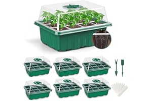 Feizeisun Seed Trays, 6 Pack 72 Cells Propagator Thicken Reusable With Lids for Seedlings, Plant Germination Kit for Greenhouse & Garden, Green