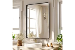 ‎KOONMI Koonmi Tiefer Rahmen Wandspiegel, 75 x 55 cm Luxus High-End Rechteckiger Badezimmerspiegel, Filetierte Ecke Rahmen Spiegel Horizontal Oder Vertikal Aufgehängt, Schwarz