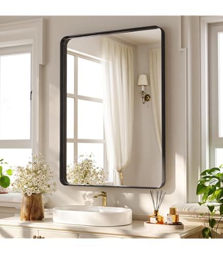 Keonjinn Gold Bathroom Mirrors 48" X 40" Rectangle Wall Vanity Mirror Large Metal Framed Brushed Gold Mirrors Square Corner Farmhouse Mirror For Over Sink(Horizontal/Vertical