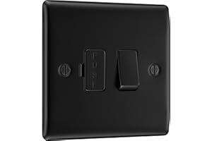 BRITISH GENERAL BG Electrical Switched Fused Connection Unit, Fused Spur Switch, Double Pole, Raised and Slim Profile, Round Edges, Nexus Metal, Matt Black, 13A, NFB50