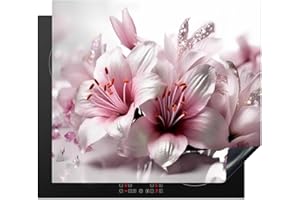 KitchenYeah© Copri Piano Induzione 57x51 cm Cucina Coprifornelli Copertura Protezione Cottura Tutto per la Cucina Fiore - Rosa - Bianco