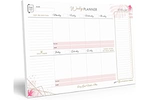 Perfect Planner Company - Planificador semanal A4 para escritorio, páginas sin fecha, con lista de tareas, cuidado personal, prioridades principales, papel FSC de 90 g/m², horizontal, 50 páginas