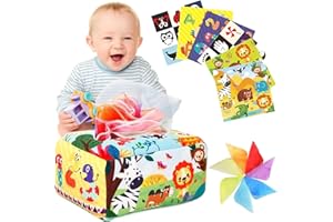ADOV Baby Tissue Box Toy, High Contrast Crinkle Montessori Square Sensory Toys for Babies 0-12 Months, Soft Stuffed Early Learning Baby Toys for Infant Newborn Toddlers, Baby Gifts for Boys Girls