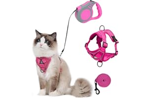 QKTYB Arnés para gato con correa para gatos, extensible, antifuga, arnés para gatos, 2 correas para gato, 500 cm y 150 cm, arnés ajustable para perros y gatos de talla pequeña, gris, S