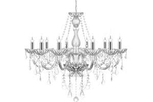 SAMGER SAMGER TRY-YEAN Lampadario Elegante in K9 Cristallo Lampada da Soffitto Lampadario a 10 Braccia Colore Trasparente Placcato Argento Altezza Regolabile per Camera da Letto, Soggiorno, Corridoio