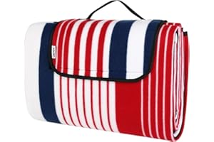DETEX® Picnic Blanket Camping Blanket XXL 200 x 200 cm Waterproof Heat Insulated Washable Fleece Foldable for 4-6 People Garden Beach Blanket Blue/Red