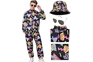 HARNYLOOM 80s 90s Fancy Dress Costume Men Women Adults, Shell Suit Rave Tracksuit Retro Outfit Jacket Hip Hop Rapper Disco Accessories Carnival Halloween Party (L, Black)