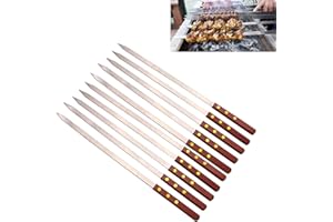 ROCITA Barbecue Barbecue Bâtonnets en métal Brochettes Kebab Brochette de Plein air, avec poignée en Bois, pour Barbecue, Essentiels de fête, 50cm de Long,10pcs