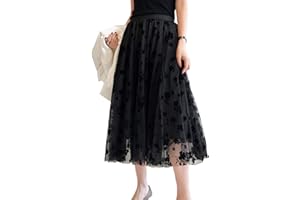 Geagodelia Gonna Donna Elegante in Pizzo Gonna Lunga in Tulle Vita Alta Elastica A-Linea Gonna da Spiaggia Floreale 3D per Vacanze Casual Ragazza Regalo