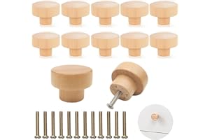 LEFSDVF 12 PCS Wooden Handles, Wood Knobs with Screws, Wooden Drawer Knobs, Wooden Cabinet Knobs Wooden Knobs for Cabinet, Cupboard, Wardrobe, Pull Handle 35mm/1.37in for Home Kitchen