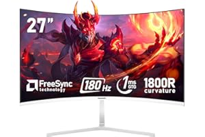 Gawfolk 27 Inch PC computer screen,1800R Curved Gaming 180Hz Monitors, FHD1080p 1ms without Bezel, freesync, 98% sRGB,178 ° Angle View,HDMI DisplayPort, Compatible with Wall-Mounted 100 * 100MM-White