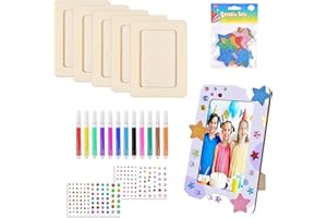ASYINXSON 6 Pièces Bricolage Cadres Photos pour Enfant,DIY Kits de Cadres Photo en Bois, avec Pierres Scintillantes,Cadre Photo Enfant Kit Activités Manuelles pour Loisir Creatif Couture