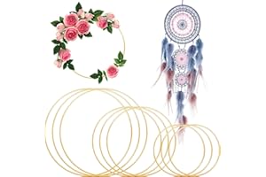 MengQiLe Anelli in Metallo Dorati, 20/25/30cm Cerchi di Metallo 9 Pezzi, Cerchi per Acchiappasogni per Acchiappasogni, Decorazioni Intrecciate e Decorazioni per Ghirlande