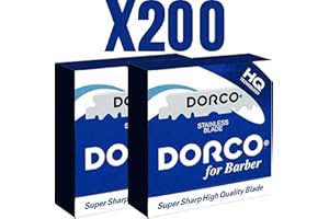 200 Premium Quality DORCO Single Edge Razor Blades - Ultra-Sharp, Long-Lasting, Professional Grade Shaving Blades - Professional Barbers' And Traditional Shaving Enthusiasts' Choice - Pack of 200