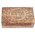 Woodiva Handmade Sheesham Wooden Rectangular Storage Box Hand Carved Tree design Jewelry Box & Decorative Gift Box (Brown, 8 X 5 Inches)