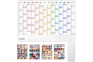 JUGUTA Planner Annuale 2026, Calendario Da Parete Colorato 1 Pezzo, Formato 74X52 Cm Con Settimane E Festività, Per Ufficio Casa E Scuola