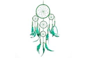 ‎PINK PINEAPPLE Pink Pineapple Dreamcatcher mit Federn und Silber Perlen: Handgemachter Traumfänger Vielen Farben Erhältlich - Kleine Traumfanger Mit 12 cm Durchmesser und 35 cm Lang (Grün)