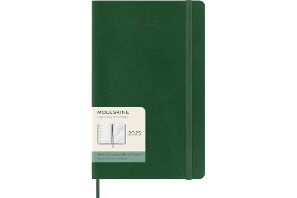 Moleskine Weekly Planner, Agenda Hebdomadaire avec Espace pour Notes 12 Mois 2025, Couverture Souple et Fermeture Élastique, Couleur Vert Myrte, Format Large 13x21 cm