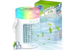 DARMAI Air Conditioner, Portable Personal Mini Air Conditioner, 3 Fan Speeds 7 LED Lights Evaporative Cooler Air Conditioner, 4000mAh USB Rechargeable Desktop Cooling Fan for Home Office Dorm(600ML)