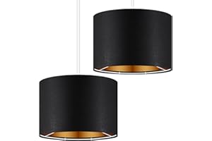 Weewooday 2 Pack Black Lampshade for Ceiling 10.24" Modern Golden Inner Drum Lamp Shade with E27 to E14 Lamp Shade Adapter Ring for Pendant Lights Table or Bedside Floor Lights