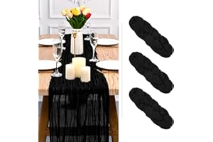 SHOWGEOUS 3 Pack Cheesecloth Table Runner Gauze Tablecloth 35" x 120" Long Semi-Sheer Table Runner Boho or Rustic Wedding Table Decor for Wedding Decor Arch Draping Bridal Shower Holiday Party (Black)