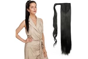 ‎SILK-CO Ponytail Extensions Haarteil Clip in Zopf Extensions Synthetische Haare wie Echthaar Glatt Pferdeschewanz Haarverlängerung 65cm Naturschwarz 100g