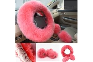 Mioke 3PCS Caldo Coprivolante Invernale per Auto in Peluche Pelliccia,in calda 100% lana dall'Australia comodo, soffice pelo morbido adatto all’inverno (rosa)