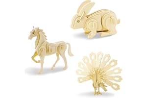 Georgie Porgy Kids Toys Construction Woodcraft Kits Wooden Model Puzzle Kits Age 5 Pack of 3 Jigsaw (Horse Rabbit Peacock)