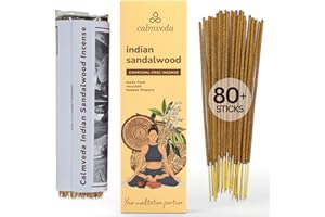 CALMVEDA Indian Sandalwood Incense Sticks Pack- (80 Sticks) Charcoal Free Incense Made from Upcycled Flowers | All Natural Incense Non Toxic | Meditation Stress Relief Incense