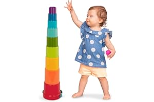 Battat - Set di 10 contenitori impilabili in plastica con Manico per Il Trasporto, Acqua e Sabbia, Set di Giocattoli Colorati per Bambini, impilabili, 18 Mesi +