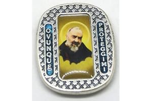 GTBITALY 90.254.36 028 calamita Magnete Santo Padre pio di pietrelcina Ovunque proteggimi Argento smaltato a Mano 3,5 cm