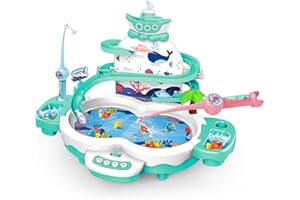 Veluoess Jeux de Pêche Électroniques, Jeu de Pêche Jouets Magnétiques avec Canne à Pêche Magnétique, Dauphins, Poissons Cadeau Éducatif pour Les Enfants 3+