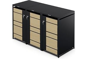 Blumfeldt Cache Poubelle extérieur – Acier galvanisé résistant, pour 60 L/120 L/240 L, Fermeture à clé, Design Moderne, Contient 3 bacs, abri pour Poubelle, érable & Noir