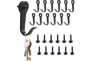 EASYKEENECOM Garderobenhaken Schwarze Haken, Kleiderhaken Wandhaken, Kleiderhaken Garderobe, Handtuchhaken zum Schrauben, Vintage Metall Haken für Badezimmer Schlafzimmer Akustikpaneele Garderobe Haken (12STK)