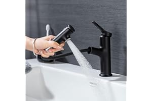 LakeBayMZC Rubinetto Bagno Lavabo Con Estraibile a 3 Modalità, Miscelatore Lavabo Estraibile, Rubinetti Monocomando Bagno con Doccetta, Aeratore Rimovibile, Senza Piombo,nero opaco