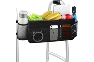 BOHEMIABY Walker Basket with Cup Holder & 2 Dividers, Detachable Organizer Bag with Large Capacity Pockets & Secure Velcro Straps for Walking Frame, Rollchair, Senioren, Elderly